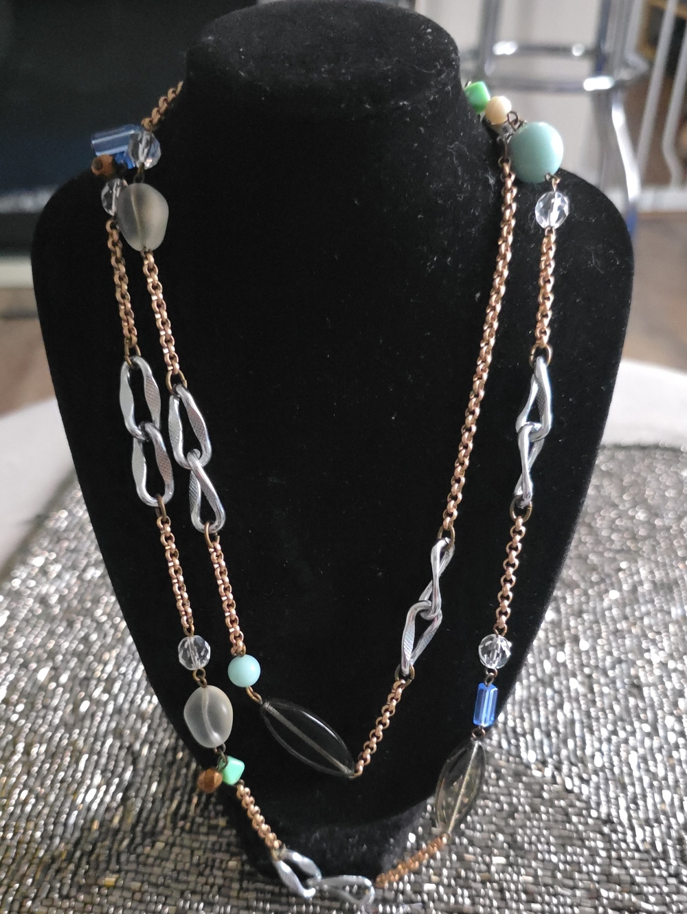 Lia Sophia Multi-Color Beaded Necklace - Mint, Blue, Black & Clear